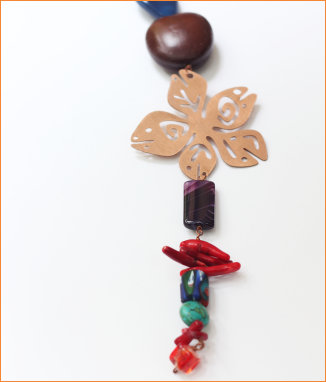 Seed, Copper motif, coral, turquoise, agate and lapiz 